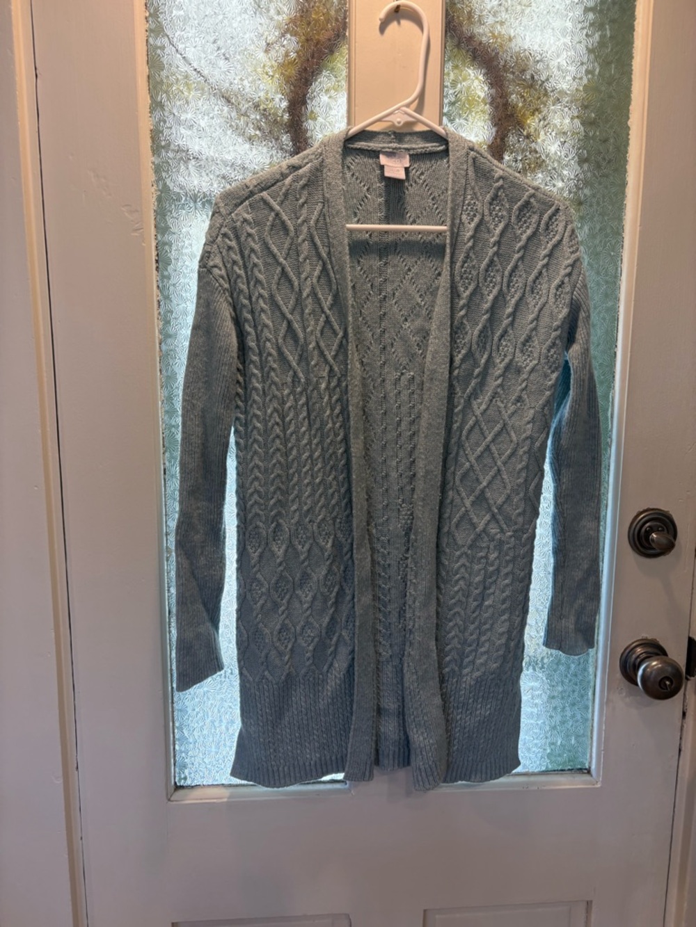 Chico’s 0 Light Blue Cable Knit Open Cardigan Sweater